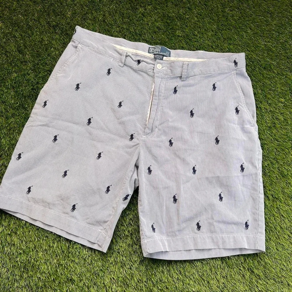 Polo Ralph Lauren Pony Print Prospect Shorts Mens 38 Blue Stripe Cotton Golf